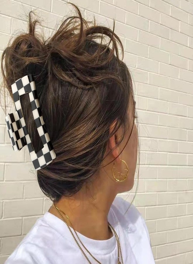 Atoden Checkered Hair Clips for Thick Thin Hair 4Pcs Large Medium Small Square Claw Clips Non Slip Strong Hold Jaw Clips Y2K Hair Accessories for Women Girls Black White - Image 2